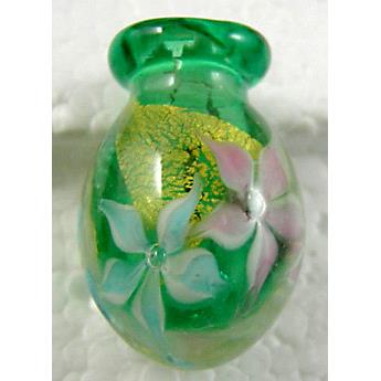 Lampwork Glass Bottle pendant with gold foil and flower, mix