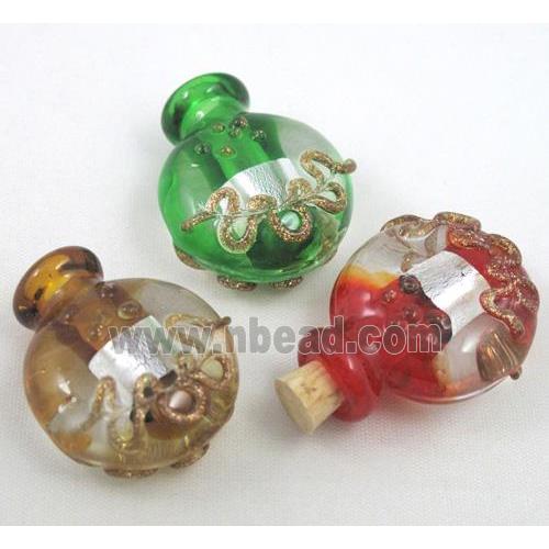 glass lampwork pendant, bottle, mixed color