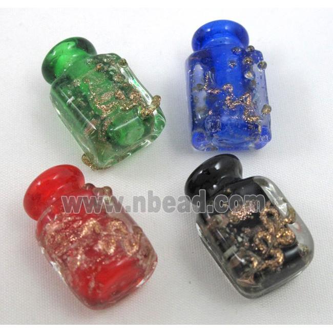 glass lampwork bottle pendant, mixed color