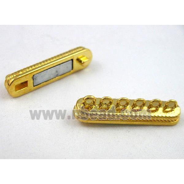 Magnetic alloy connector clasp, gold plated, 6-rows
