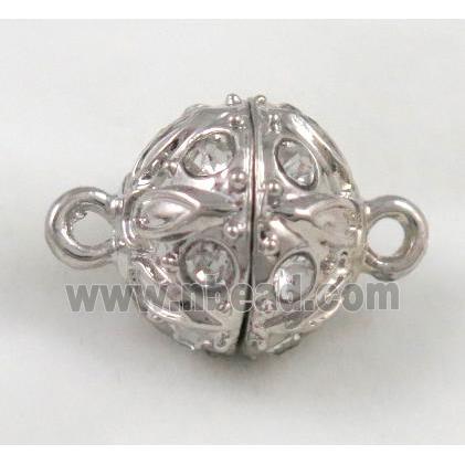 Magnetic alloy connector clasp paved rhinestone, platinum plated