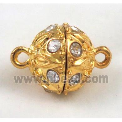 Magnetic alloy connector clasp paved rhinestone, gold plated