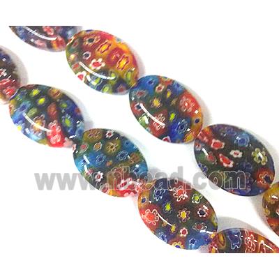 Millefiori glass bead, oval, mixed