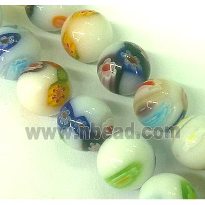 Millefiori glass bead, round, mixed