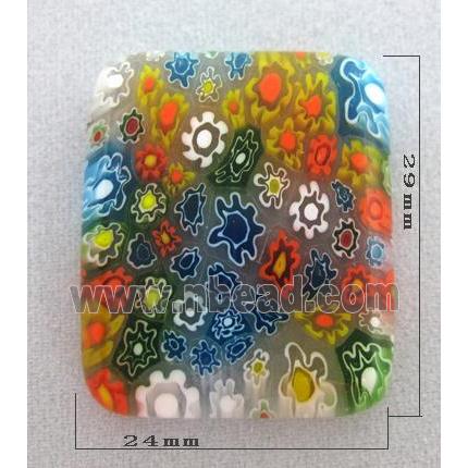 rectangle, Cabochon, Millefiori glass bead, multi-flower, flat-back