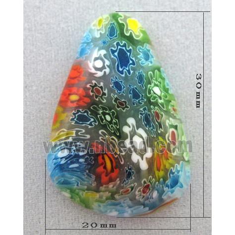 teardrop Cabochon, glass bead, Millefiori, multi-flower, flat-back