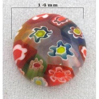 round Cabochon, Millefiori glass beads, multi-flower, flat-back