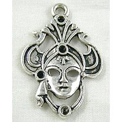 venetian lady mask charm, Tibetan Silver Non-Nickel