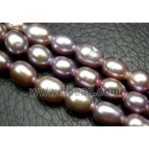 15 inches string of freshwater pearl beads, rice-shape, purple