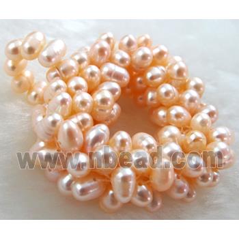 freshwater pearl pendant, cluster, heart, handcraft, pink