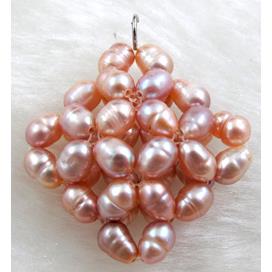 freshwater pearl pendant, cluster, square, handcraft, purple