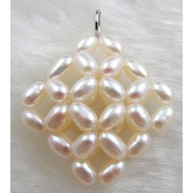 freshwater pearl pendant, cluster, square, handcraft, white