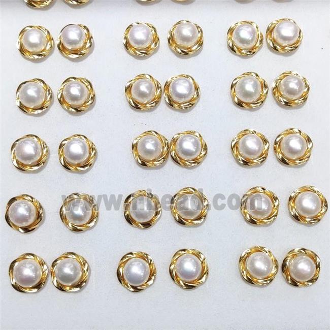 925 Sterling Silver Stud Earring With Pearl Gold Plated