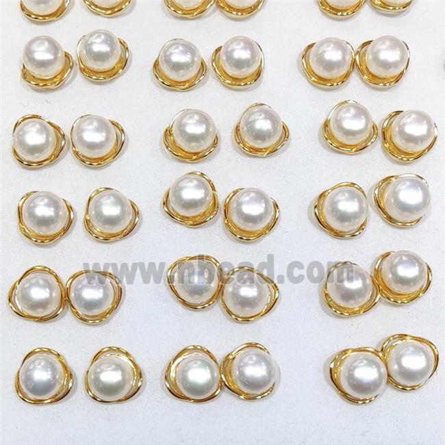 925 Sterling Silver Stud Earring With White Pearl Gold Plated