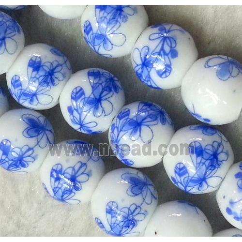 round blue and white porcelain bead