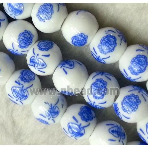blue and white porcelain bead, round