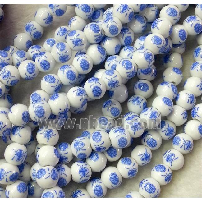 blue and white porcelain bead, round
