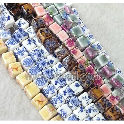Porcelain cube beads, mixed color
