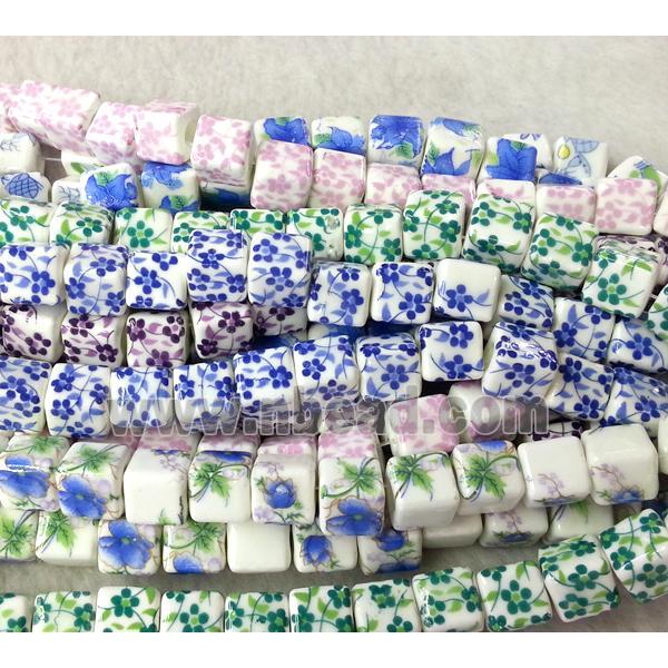 Porcelain cube beads, mixed color