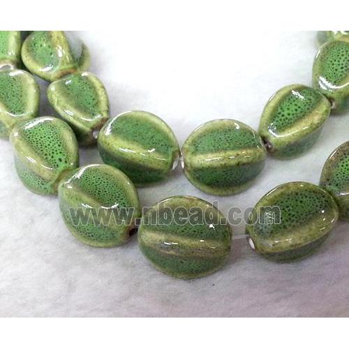 Green Painted Oriental Porcelain Carambole Beads