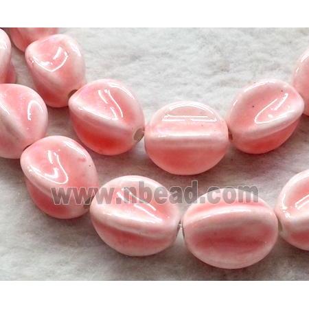 Pink Painted Oriental Porcelain Carambole Beads
