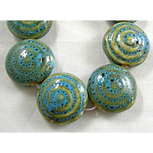 Turquoise Color Oriental Porcelain Flat Round  Beads