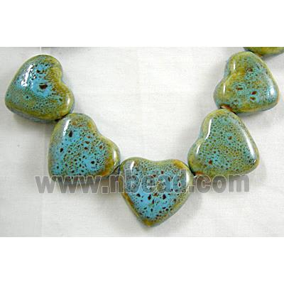 Turquoise Color Oriental Porcelain Flat Heart Beads