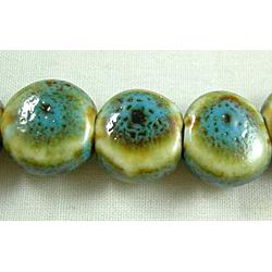 Turquoise Color Oriental Porcelain Flat Round Beads