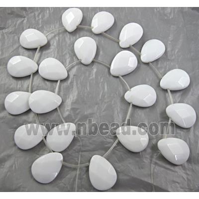 White Porcelain Beads, faceted, flat drop