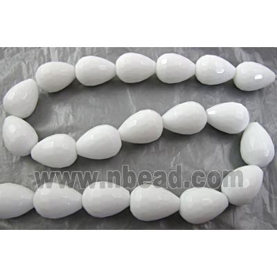 White Porcelain Beads, faceted, drop