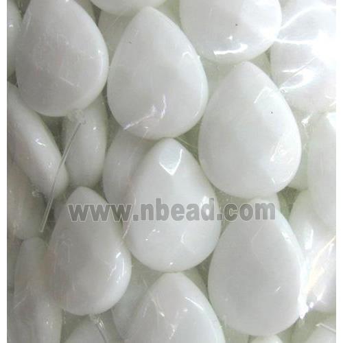 white porcelain bead, faceted teardrop