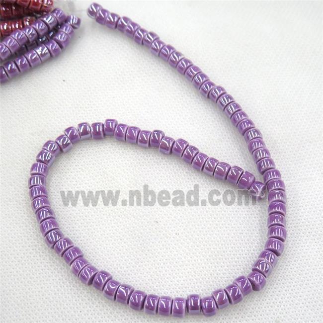 Oriental Porcelain heishi beads, purple enamel, electroplated