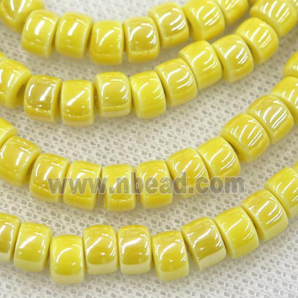 Oriental Porcelain heishi beads, yellow enamel, electroplated