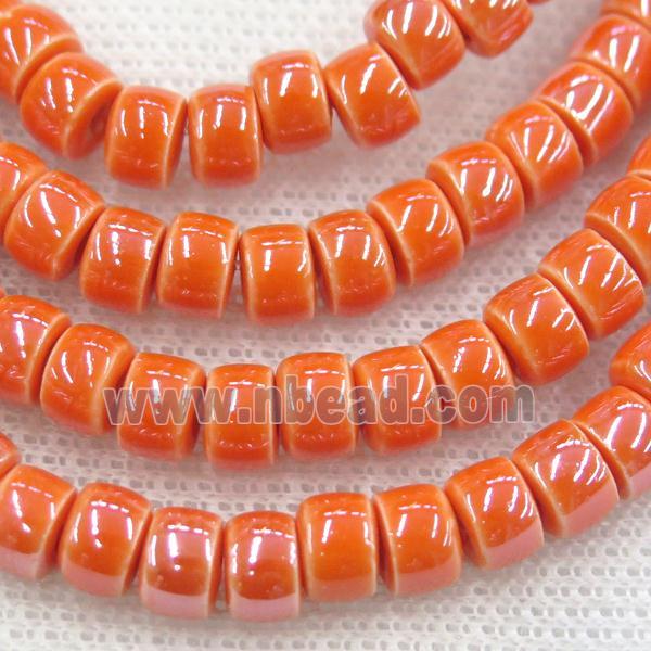 Oriental Porcelain heishi beads, orange enamel, electroplated