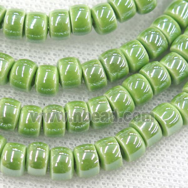 Oriental Porcelain heishi beads, green enamel, electroplated