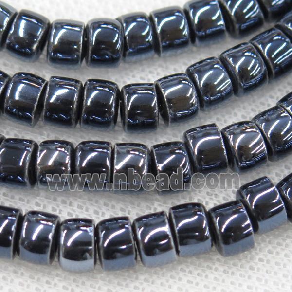 Oriental Porcelain heishi beads, black enamel, electroplated