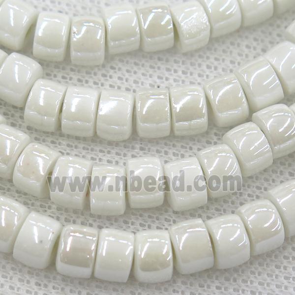 Oriental Porcelain heishi beads, white enamel, electroplated