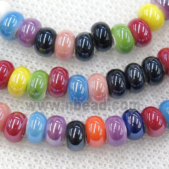 mixcolor Oriental Porcelain rondelle beads, enamel, light electroplated