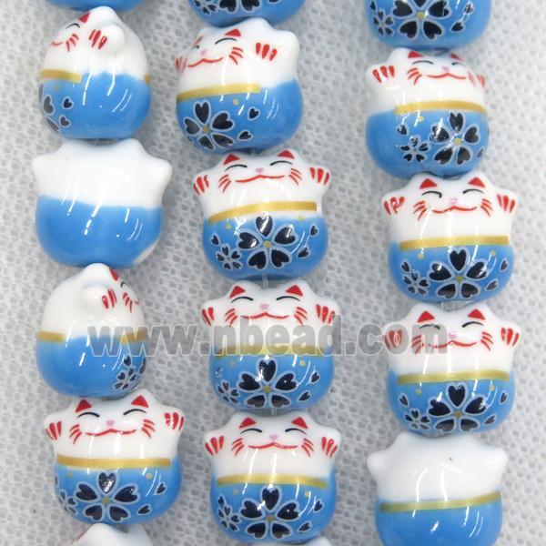 blue Oriental Porcelain beads, fortune cat