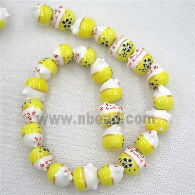 yellow Oriental Porcelain beads, fortune cat