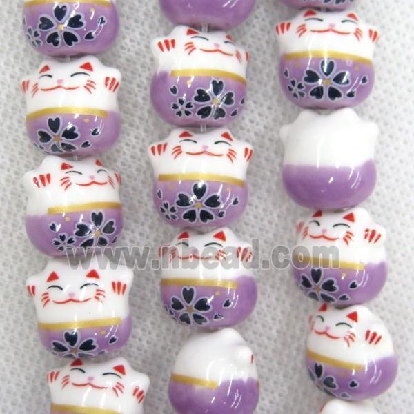 purple Oriental Porcelain beads, fortune cat