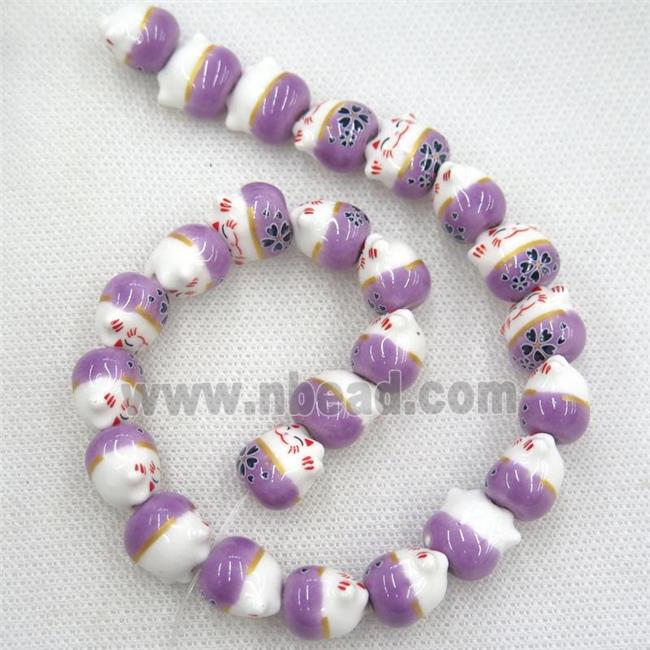 purple Oriental Porcelain beads, fortune cat