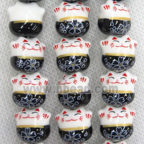 black Oriental Porcelain beads, fortune cat
