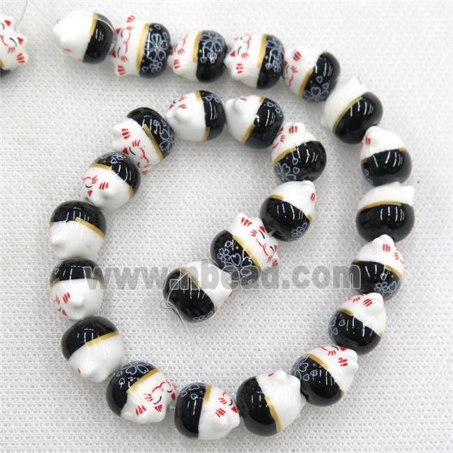 black Oriental Porcelain beads, fortune cat