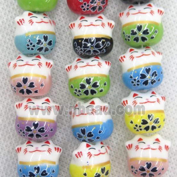 mixcolor Oriental Porcelain beads, fortune cat