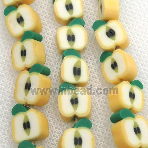 Polymer Clay Fimo Beads, apple, yellow
