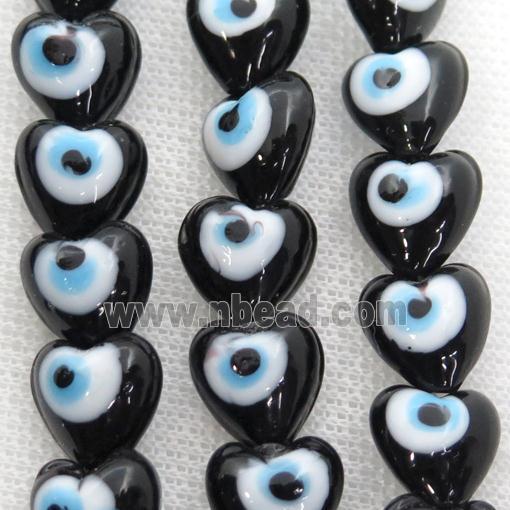 handmade black Lampwork Glass heart Beads with evil eye