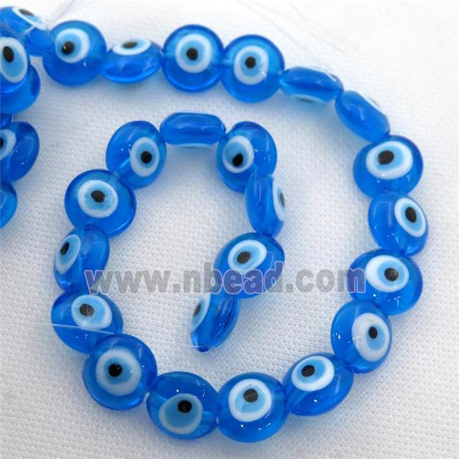 handmade blue Lampwork Glass coin Beads with evil eye