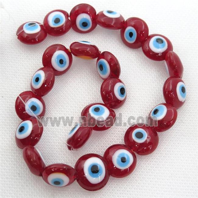 handmade red Lampwork Glass coin Beads with evil eye