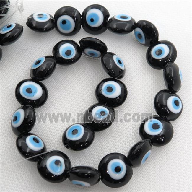 handmade black Lampwork Glass coin Beads with evil eye